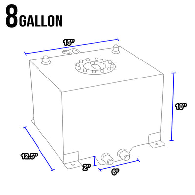 D-Motoring - Fuel Cell - 15 in. (L) x 12.50 in. (W) x 10 in. (H) - 8 Gallon - W / Anti-Slosh Foam - Aluminum - 6