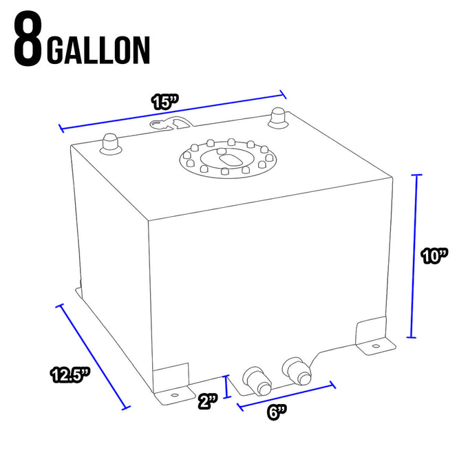 D-Motoring - Fuel Cell - 15 in. (L) x 12.50 in. (W) x 10 in. (H) - 8 Gallon - W / Anti-Slosh Foam - Aluminum - 6