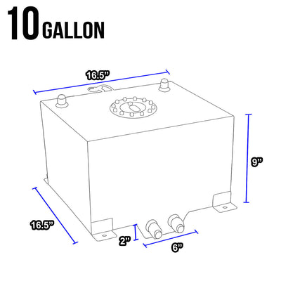 D-Motoring - Fuel Cell - 16.5 in. (L) x 16.5 in. (W) x 9 in. (H) - 10 Gallon - W / Anti-Slosh Foam - Aluminum - 6