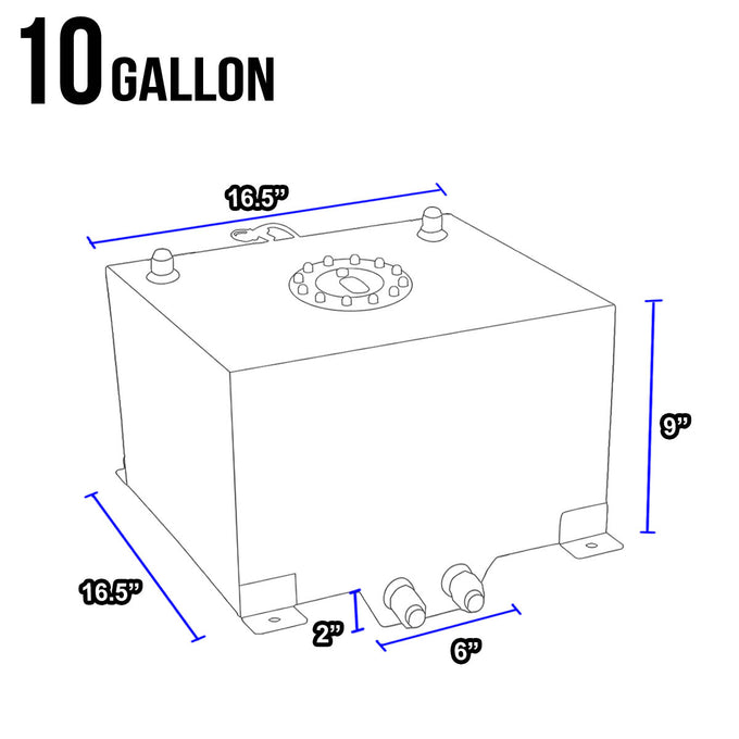 D-Motoring - Fuel Cell - 16.5 in. (L) x 16.5 in. (W) x 9 in. (H) - 10 Gallon - W / Anti-Slosh Foam - Aluminum - 6