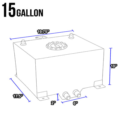 D-Motoring - Fuel Cell - 19.75 in. (L) x 17.50 in. (W) x 10 in. (H) - 15 Gallon - W / Anti-Slosh Foam - Aluminum - 5