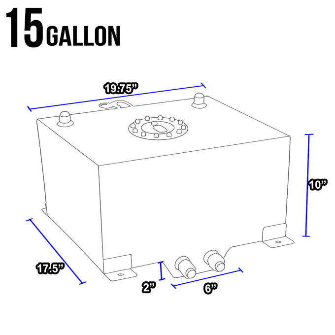 D-Motoring - Fuel Cell - 19.75 in. (L) x 17.50 in. (W) x 10 in. (H) - 15 Gallon - W / Anti-Slosh Foam - Aluminum - 5