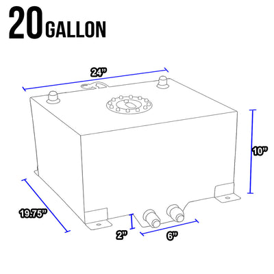 D-Motoring - Fuel Cell - 19.75 in. (L) x 24 in. (W) x 10 in. (H) - 20 Gallon - W / Anti-Slosh Foam - Aluminum - 6
