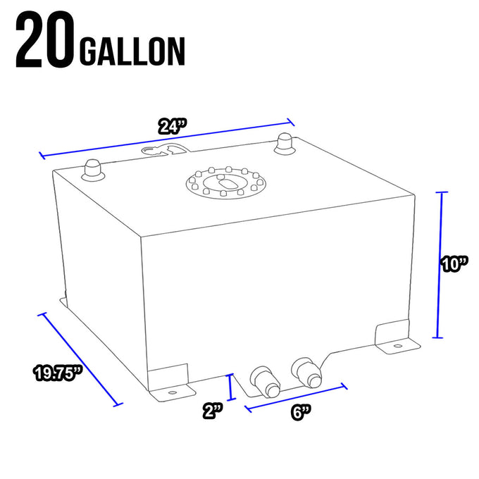 D-Motoring - Fuel Cell - 19.75 in. (L) x 24 in. (W) x 10 in. (H) - 20 Gallon - W / Anti-Slosh Foam - Aluminum - 6
