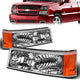 Chrome Housing Amber Corner Turn Signal Bumper Lights<br>03-06 Chevy Avalanche Silverado