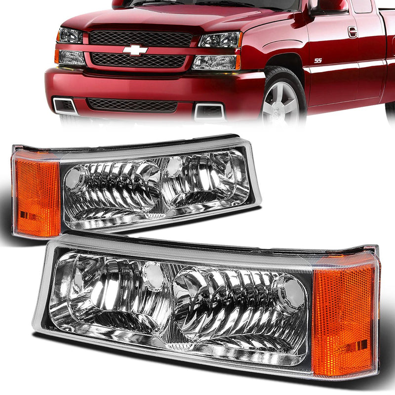Chrome Housing Amber Corner Turn Signal Bumper Lights<br>03-06 Chevy Avalanche Silverado