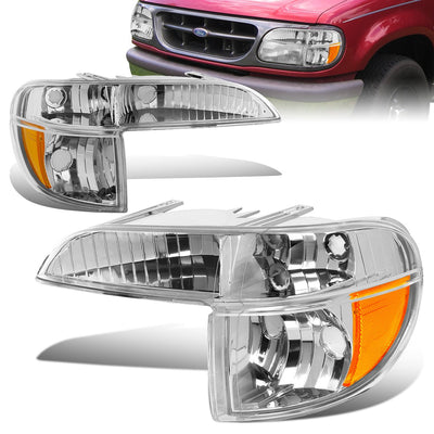 Chrome Housing Amber Corner Turn Signal Bumper Lights<br>95-01 Ford Explorer