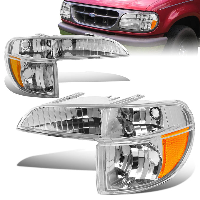 Chrome Housing Amber Corner Turn Signal Bumper Lights<br>95-01 Ford Explorer