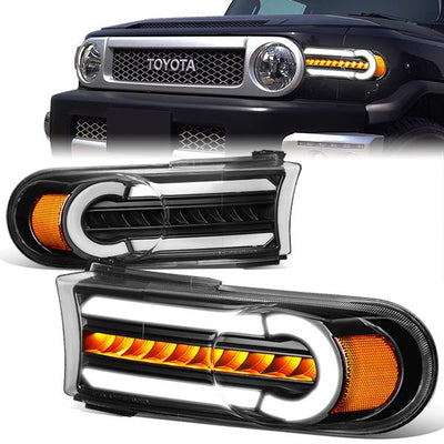 07-14 Toyota FJ Cruiser Bumper Lights - 3D LED DRL+Sequential Turn Signal - Clear Lens - Amber Corner - Pair - BL-LB-FJC07-BK-AM - 1