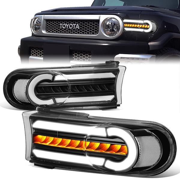 07-14 Toyota FJ Cruiser Bumper Lights - 3D LED DRL+Sequential Turn Signal - Clear Lens - Clear Corner - Pair - BL-LB-FJC07-BK-CL1 - 1
