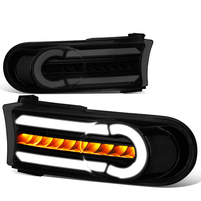 Black Housing LED DRL Sequential Turn Signal Bumper Lights<br>07-14 Toyota FJ Cruiser