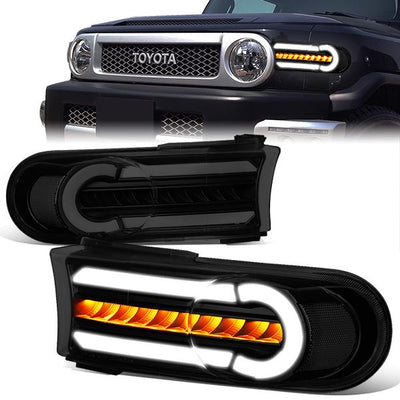 07-14 Toyota FJ Cruiser Bumper Lights - 3D LED DRL+Sequential Turn Signal - Smoked Lens - Clear Corner - Pair - BL-LB-FJC07-BK-SM-CL1 - 1