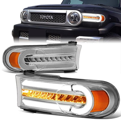 07-14 Toyota FJ Cruiser Bumper Lights - 3D LED DRL+Sequential Turn Signal - Clear Lens - Amber Corner - Pair - BL-LB-FJC07-CH-AM - 1