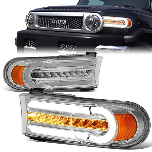 07-14 Toyota FJ Cruiser Bumper Lights - 3D LED DRL+Sequential Turn Signal - Clear Lens - Amber Corner - Pair - BL-LB-FJC07-CH-AM - 1