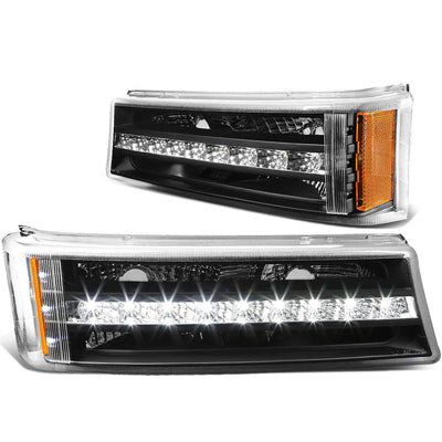 D-Motoring - Bumper Lights - LED DRL - Black Housing - Amber Corner - Plug-n-Play - Pair - Chevy Avalanche 1500 / 2500 / Silverado 1500 / 2500 / 3500 & HD Models - 1