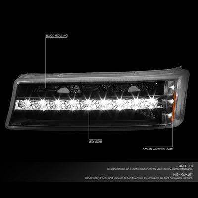 D-Motoring - Bumper Lights - LED DRL - Black Housing - Amber Corner - Plug-n-Play - Pair - Chevy Avalanche 1500 / 2500 / Silverado 1500 / 2500 / 3500 & HD Models - 2
