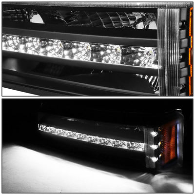 D-Motoring - Bumper Lights - LED DRL - Black Housing - Amber Corner - Plug-n-Play - Pair - Chevy Avalanche 1500 / 2500 / Silverado 1500 / 2500 / 3500 & HD Models - 4