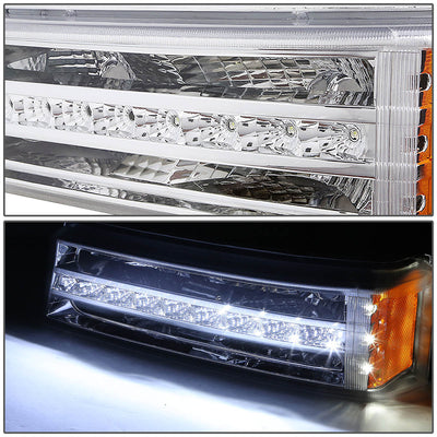 D-Motoring - Bumper Lights - LED DRL - Chrome Housing - Amber Corner - Plug-n-Play - Pair - Chevy Avalanche 1500 / 2500 / Silverado 1500 / 2500 / 3500 & HD Models - 4