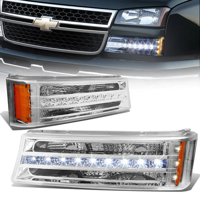 Chrome Hosuing LED DRL Turn Signal Bumper Lights<br>03-06 Chevy Avalanche Silverado