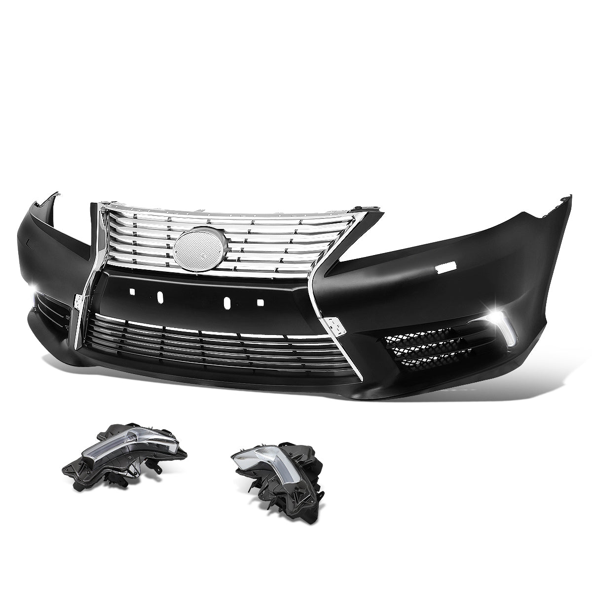 D-Motoring - 10-12 Lexus ES350 Front Bumper - W LED Fog Lights - Replacement - OEM Style - ABS - 1