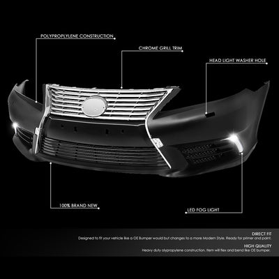 D-Motoring - 10-12 Lexus ES350 Front Bumper - W LED Fog Lights - Replacement - OEM Style - ABS - 2