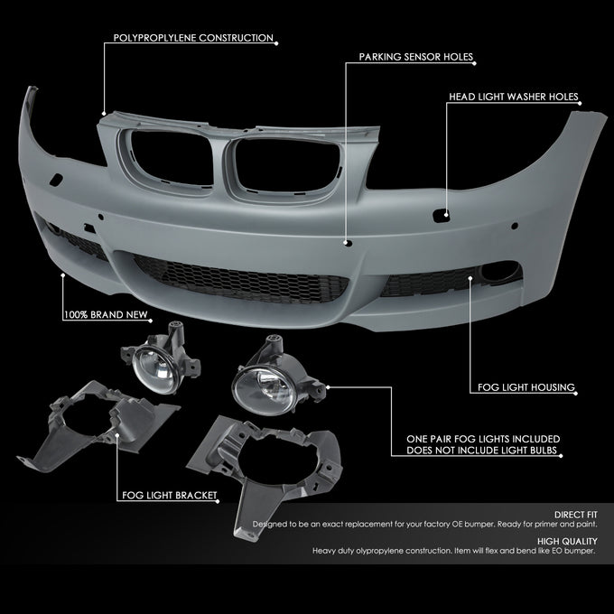 D-Motoring - 08-13 BMW 125i 128i 135i Front Bumper - W/PDC - Replacement - OEM Style - ABS - 2
