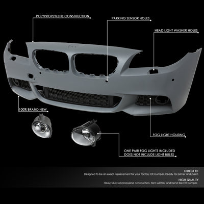 D-Motoring - 10-16 BMW 5-Series Front Bumper - W/PDC - Replacement - OEM Style - ABS - 2
