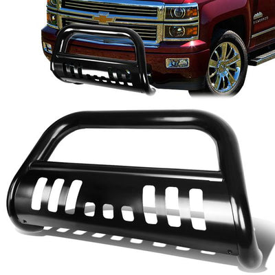 07-13 Chevy Silverado GMC Sierra 1500 Bull Bar w/Skid Plate - Stainless Steel - Black
