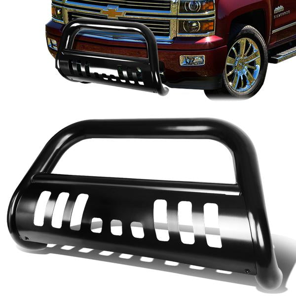 99-07 Chevy Silverado GMC Sierra 1500 Bull Bar w/Skid Plate - Stainless Steel - Black