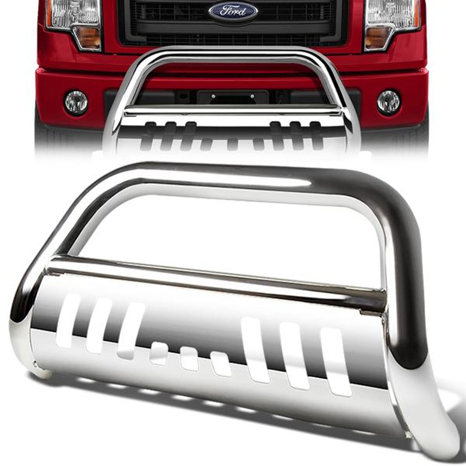 97-04 Ford F150 97-99 F250 98-02 Lincoln Navigator Bull Bar w/Skid Plate - Stainless Steel