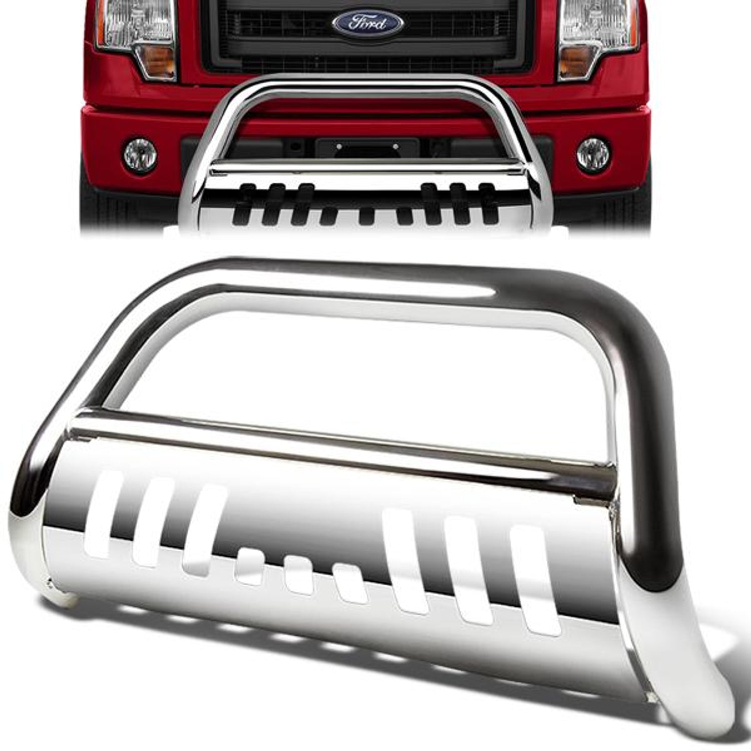11-16 Ford F250 F350 F450 F550 Super Duty Bull Bar w/Skid Plate - Stainless Steel