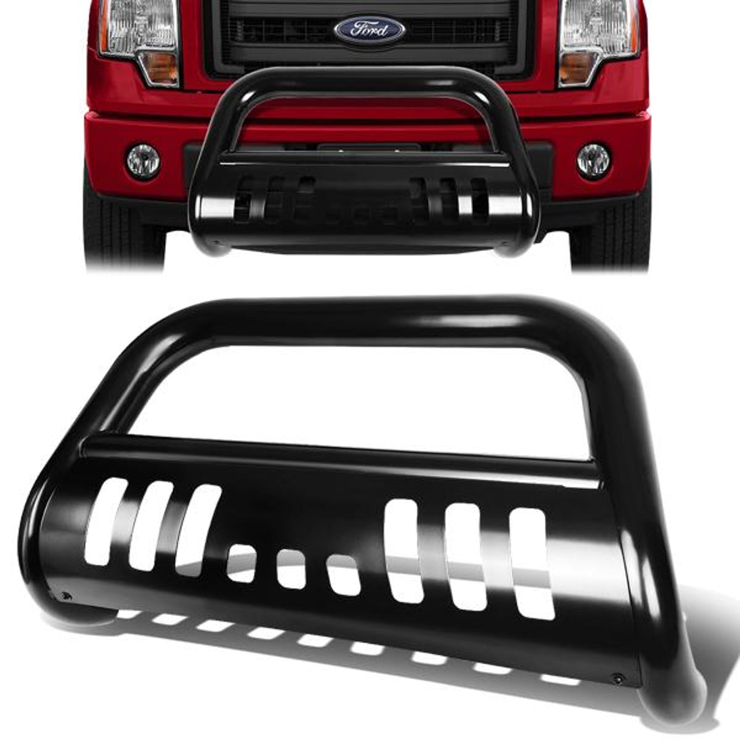 11-16 Ford Explorer Bull Bar w/Skid Plate - Stainless Steel - Black