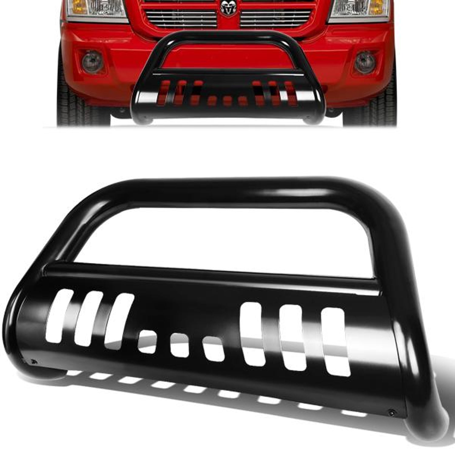 05-10 Dodge Dakota Bull Bar w/Skid Plate - Stainless Steel - Black