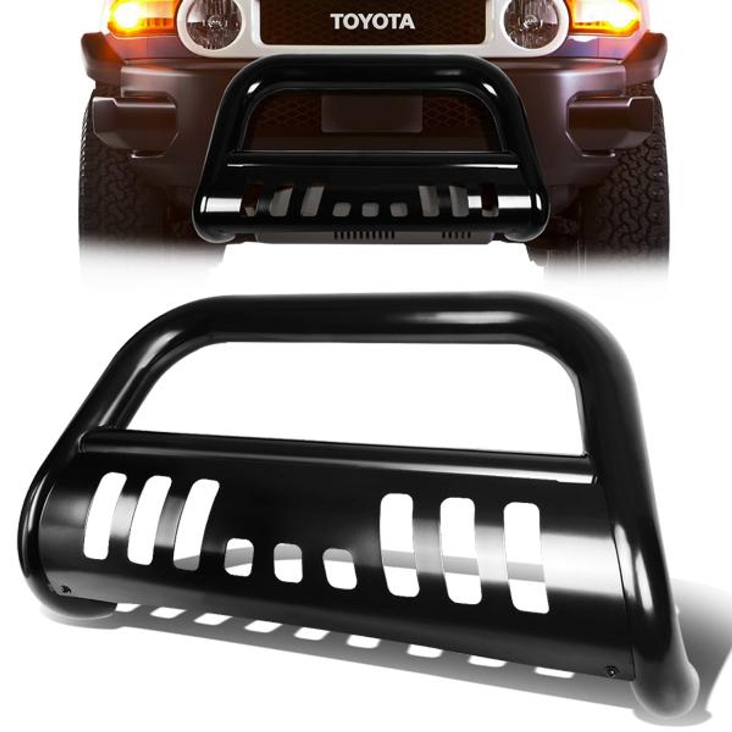 07-14 Toyota FJ Cruiser Bull Bar w/Skid Plate - Stainless Steel - Black