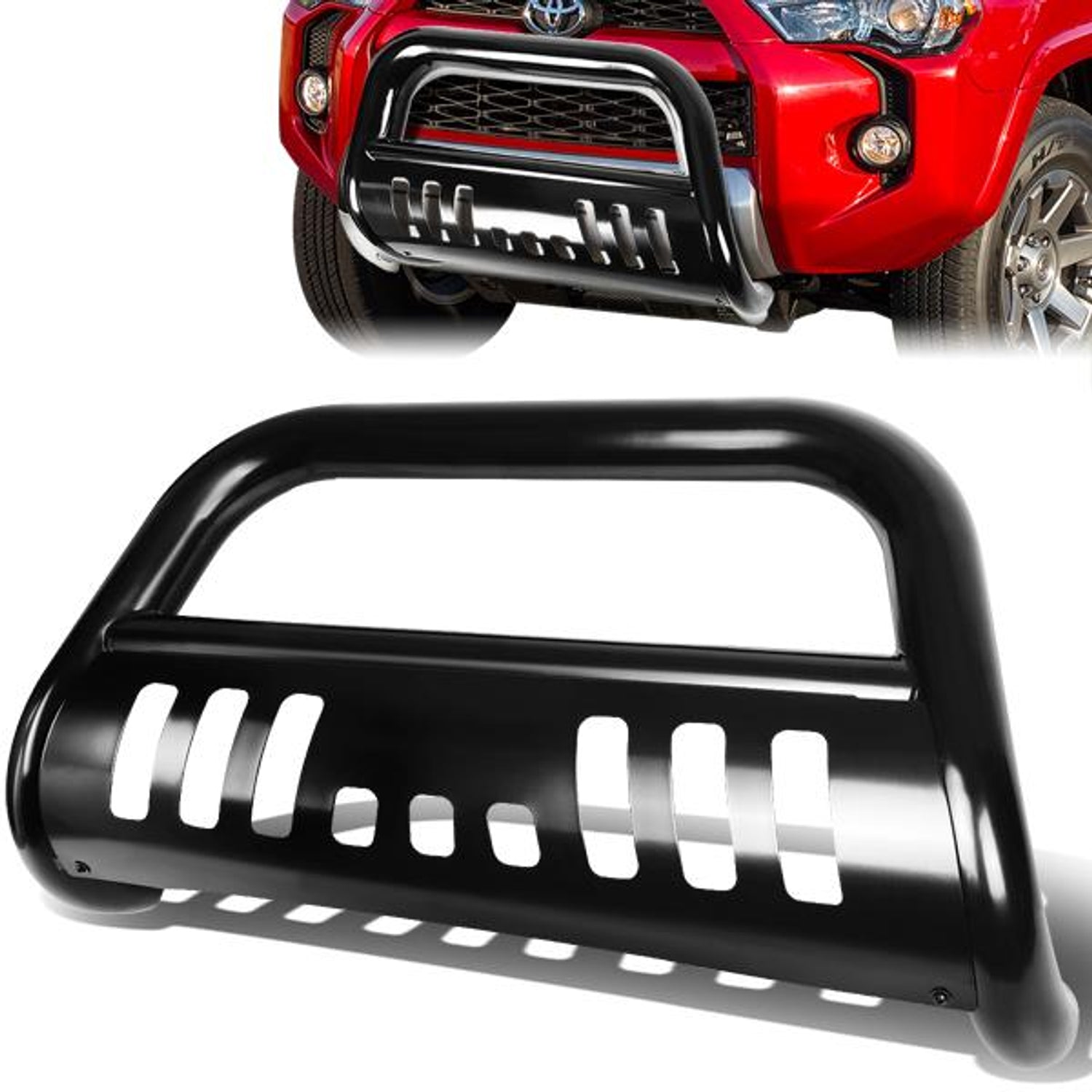 10-16 Toyota 4Runner Bull Bar w/Skid Plate - Stainless Steel - Black