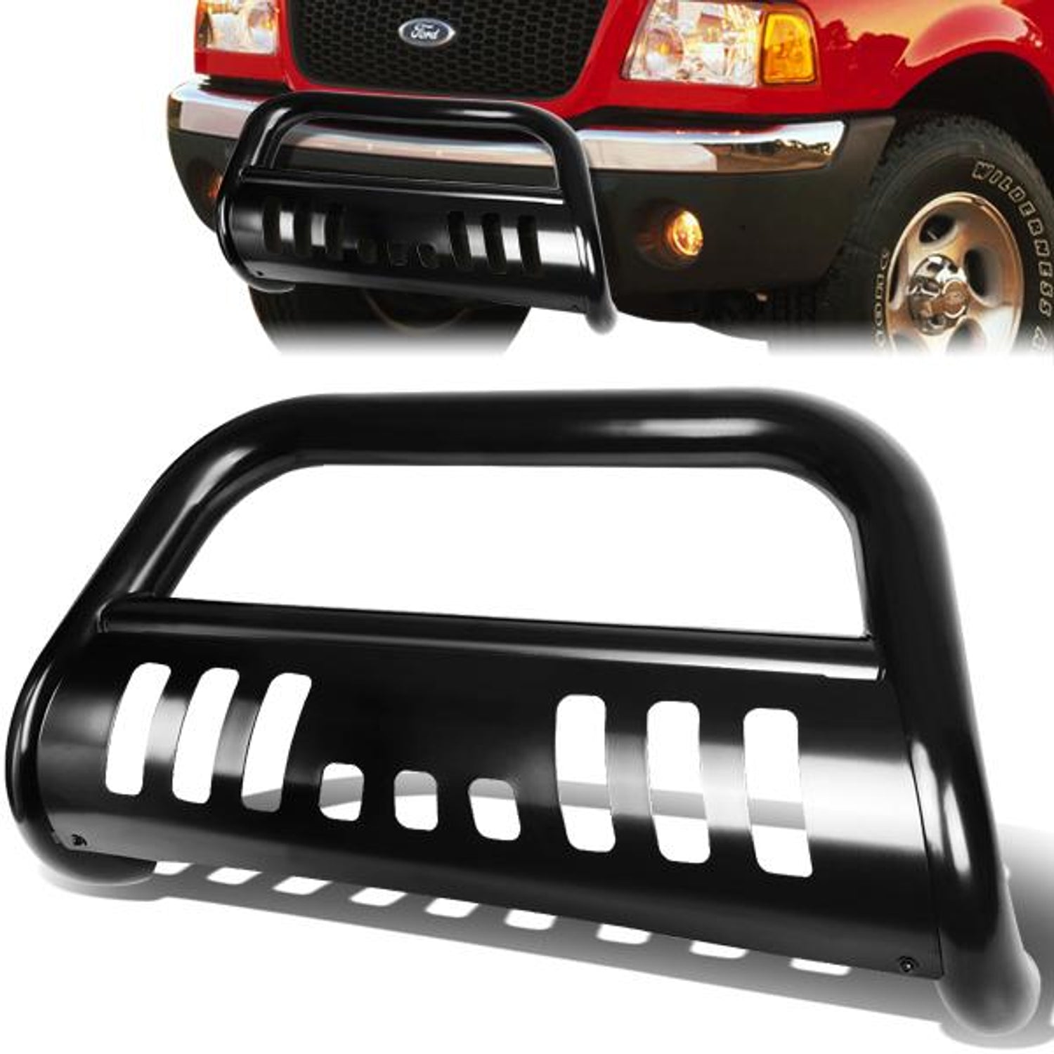 98-11 Ford Ranger Bull Bar w/Skid Plate - Stainless Steel - Black