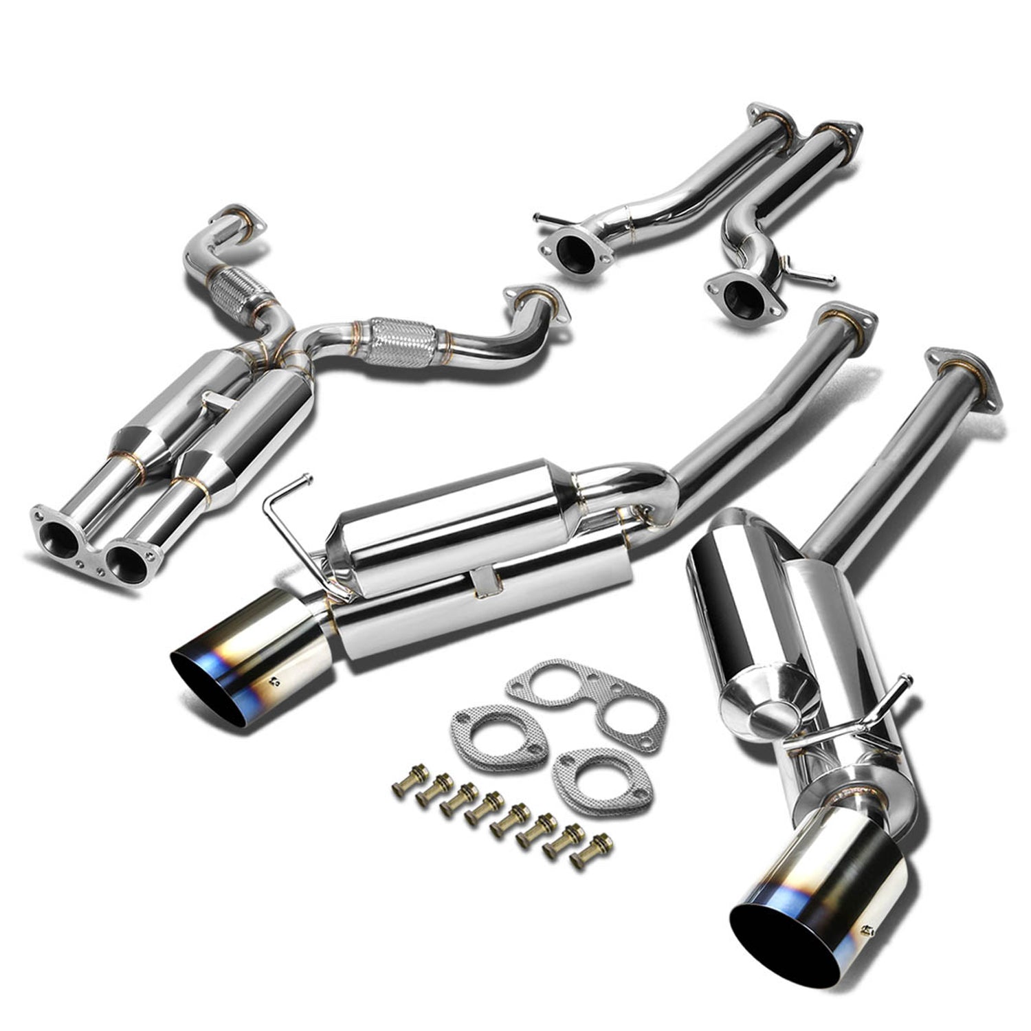 D-Motoring - Cat Back Exhaust System - W/ 4 Dual Burnt Muffler Tips - Stainless Steel - 09-16 370Z Z34 - 1