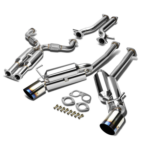 D-Motoring - Cat Back Exhaust System - W/ 4 Dual Burnt Muffler Tips - Stainless Steel - 09-16 370Z Z34 - 1