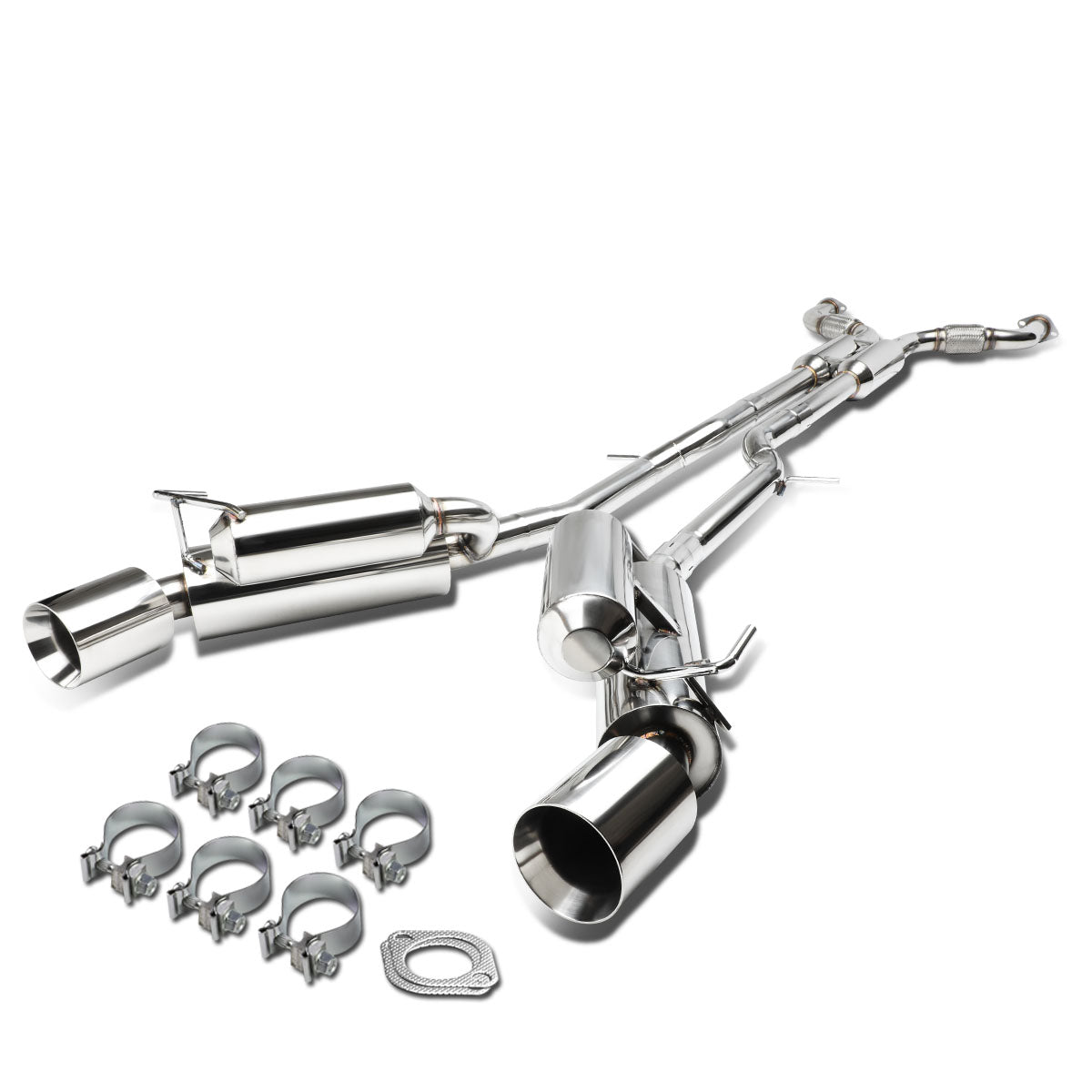 D-Motoring - Cat Back Exhaust System - W/ 4.5 Dual Rolled Muffler Tips - Stainless Steel - 09-16 370Z Z34 - 1
