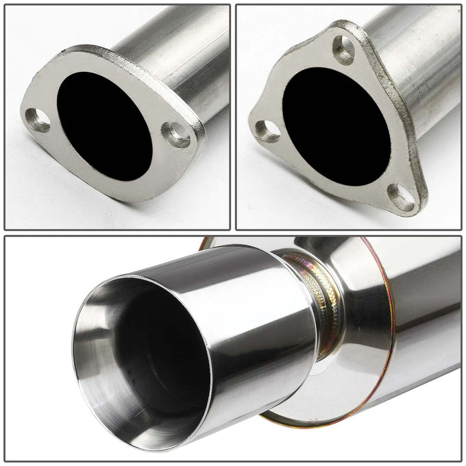 D-Motoring - Cat Back Exhaust System - W/ 4 Rolled Muffler Tip - Stainless Steel - 94-01 Integra GS/RS/LS - 2