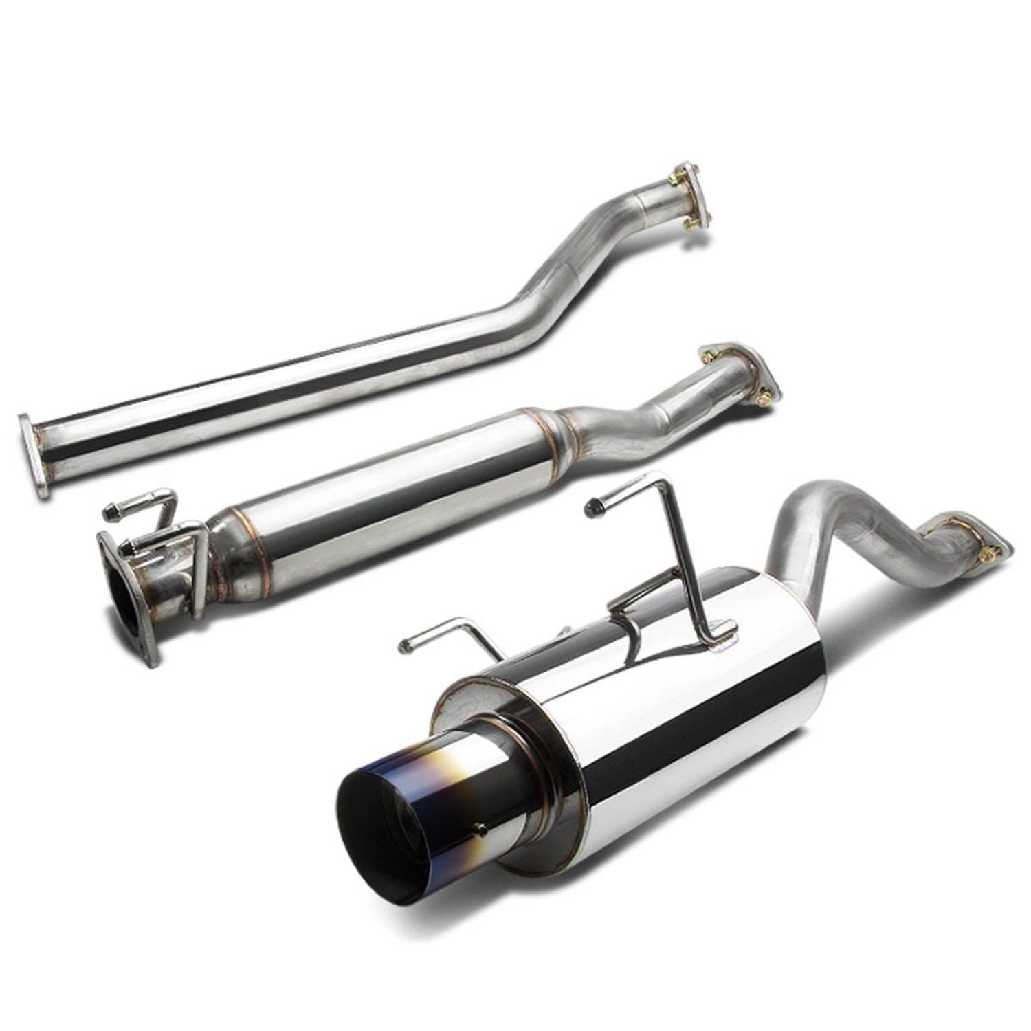 D-Motoring - Cat Back Exhaust System - W/ 4 Burnt Muffler Tip - Stainless Steel - 02-06 Acura RSX DC5 Non-S - 1