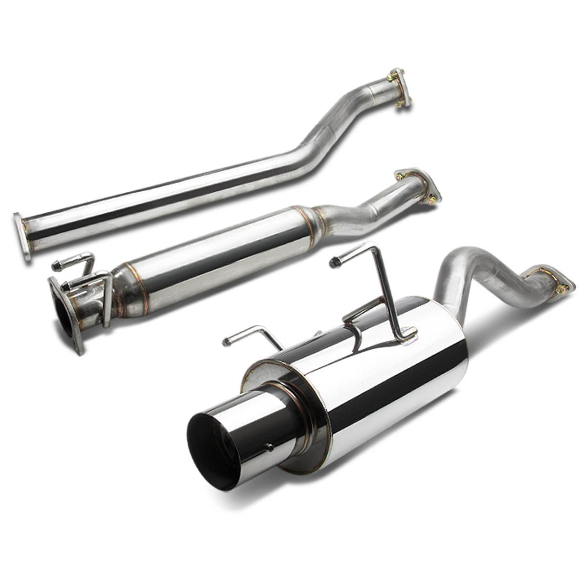 D-Motoring - Cat Back Exhaust System - W/ 4 Muffler Tip - Stainless Steel - 02-06 Acura RSX DC5 Type-S K20 - 1