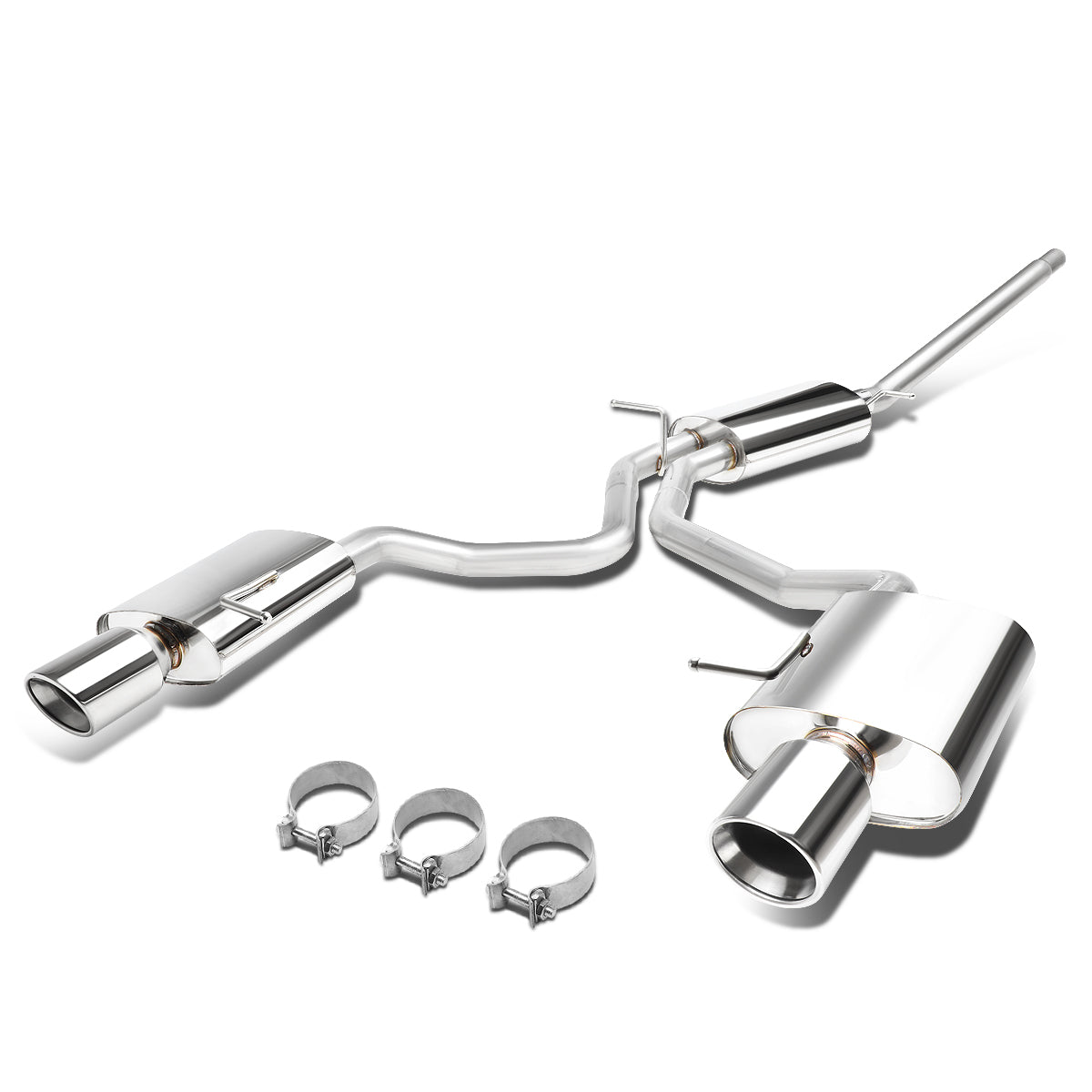 D-Motoring - Cat Back Exhaust System - W/ 4 Diagonal Muffler Tip - Stainless Steel - 02-05 Audi A4 1.8L 2.0L - 1