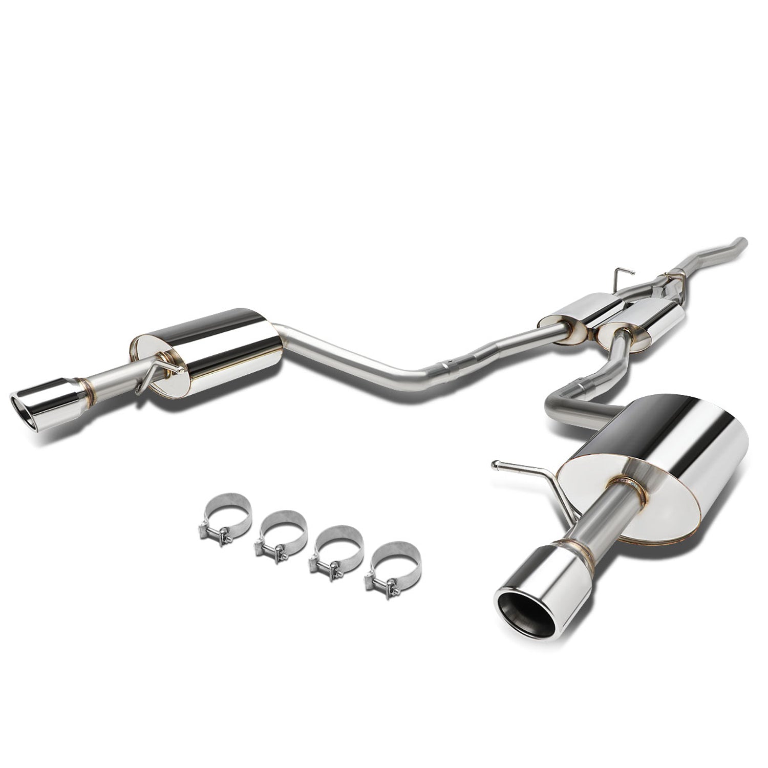 D-Motoring - Cat Back Exhaust System - W/ 3 Dual Diagonal Muffler Tips - Aluminized Steel - 02-08 Audi A4 Quattro 1.8/2.0L - 1