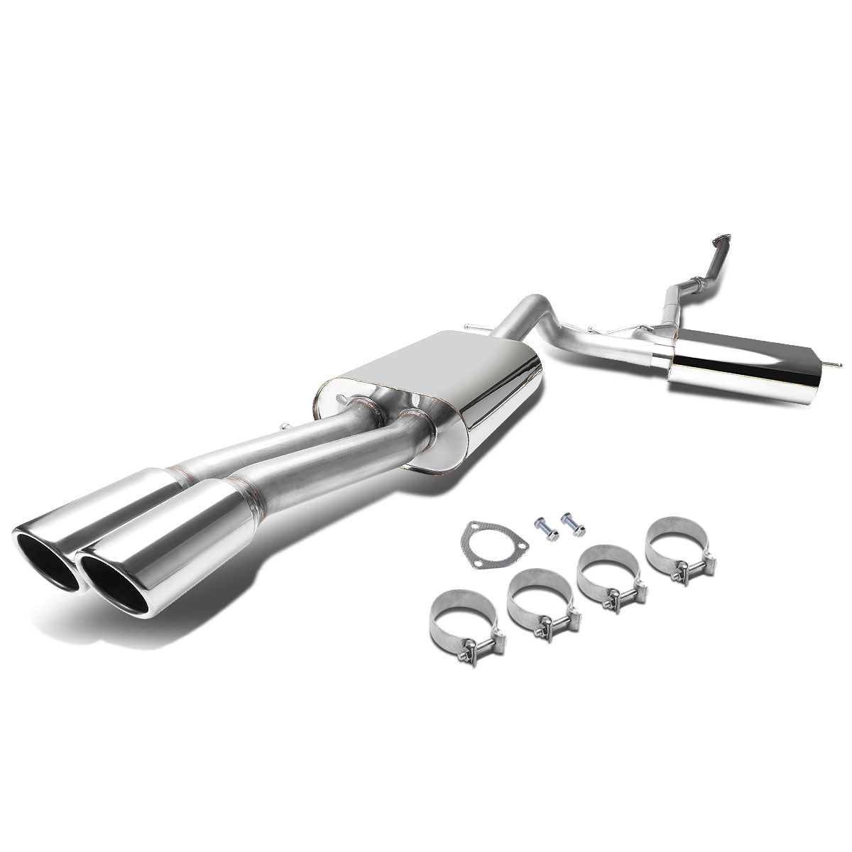D-Motoring - Cat Back Exhaust System - W/ 4 Dual Diagonal Muffler Tips - Stainless Steel - 97-01 Audi A4 1.8T - 1