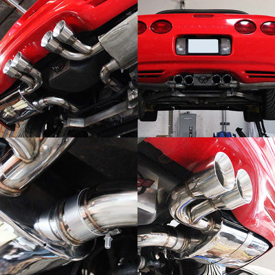 D-Motoring - Axle Back Exhaust System - 3.75 Muffler Tip - 2.5 OD Main Piping - Stainless Steel - 97-04 Chevy Corvette C5/Z06 - 2