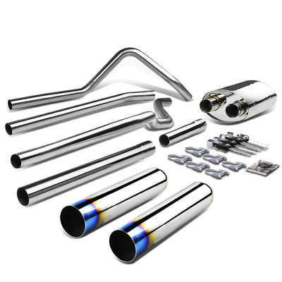D-Motoring - Cat Back Exhaust System - W/ 3.5 Dual Burnt Muffler Tips - Stainless Steel - Ford F-150 4.6L / 5.4L V8 SuperCab & Super Crew Models - 1