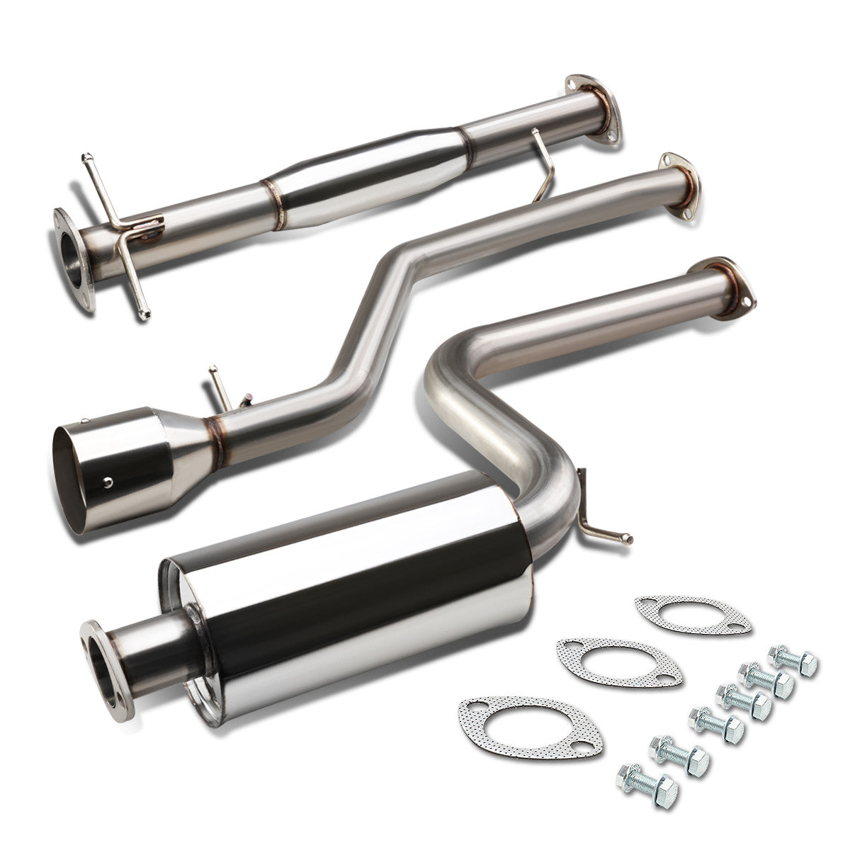 D-Motoring - Cat Back Exhaust System - W/ 4.5 Muffler Tip - Stainless Steel - 00-04 Ford Focus ZX3 / ZX5 - 1