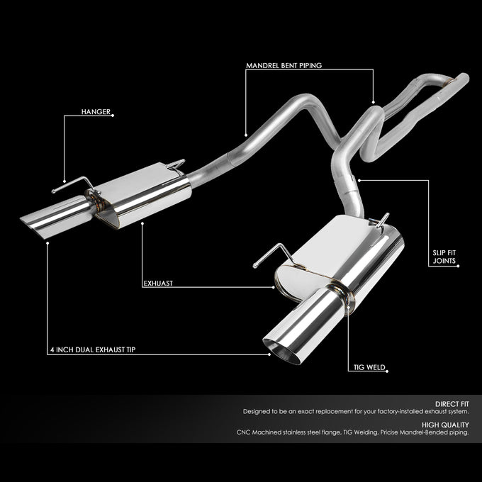 D-Motoring - Cat Back Exhaust System - W/ Diagonal Muffler Tip - Stainless Steel - 05-10 Ford Mustang 4.0L V6 - 2
