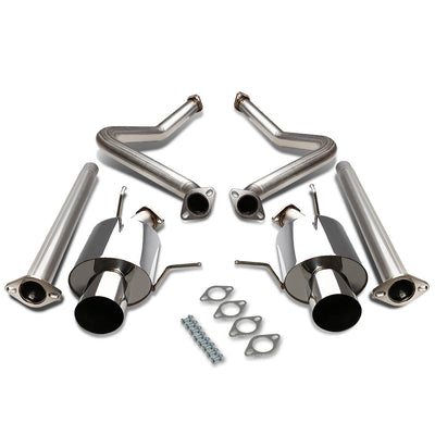 D-Motoring - Cat Back Exhaust System - W/ 4 Dual Diagonal Muffler Tips - Stainless Steel - 11-14 Ford Mustang V6 - 1
